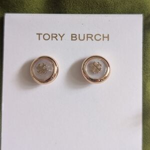 Tory Burch Gold and White Stud Earrings